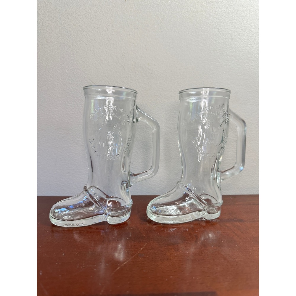 Vintage Frankenmuth Michigan Glass Boot Beer Mugs Set of 2 Das Boot Bavaria